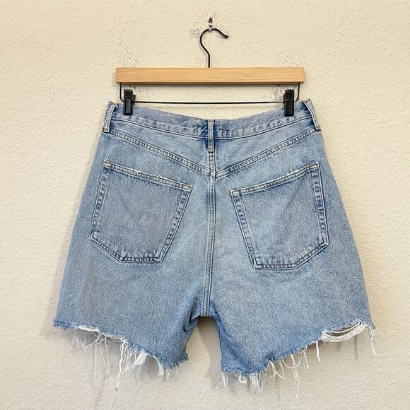 AGOLDE Stella Jean Shorts Blue Denim High Rise Frayed Distressed - Picture 2 of 12